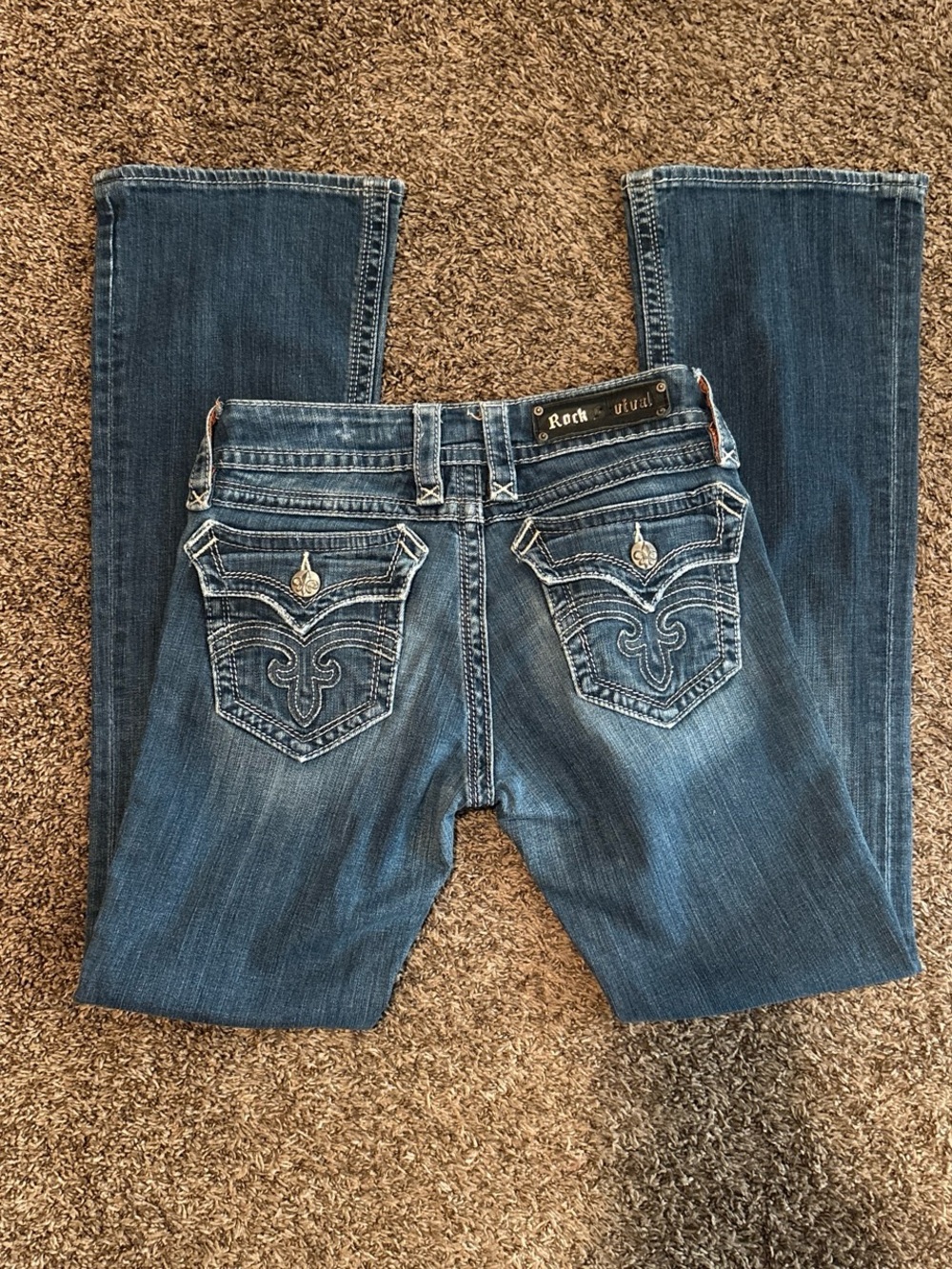 Rock Revival Women's Medium Blue Bootcut Jeans with Embroidered Back Pockets